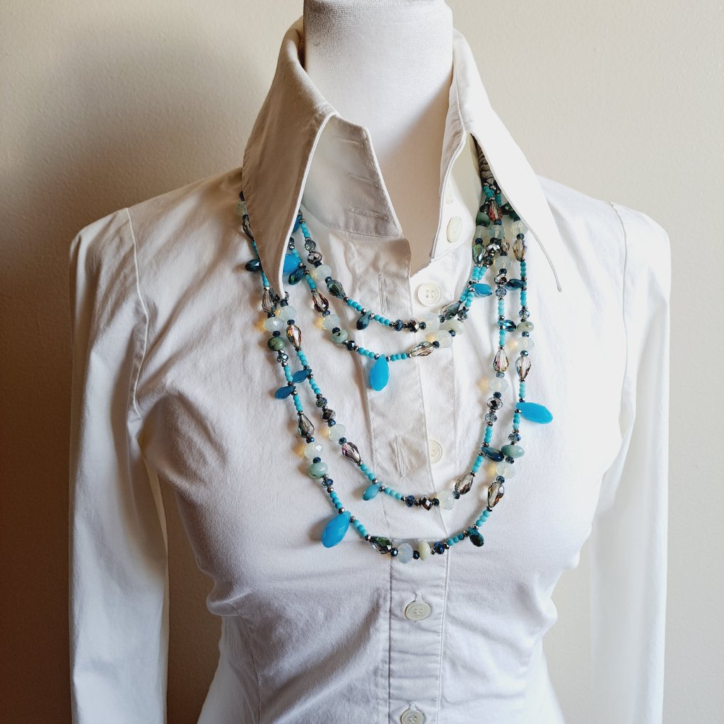 Angelique De Paris Women's Long Blue Necklace With Natural Stones